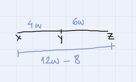 Find the value of w and YZ if Y is between X and Z-example-1