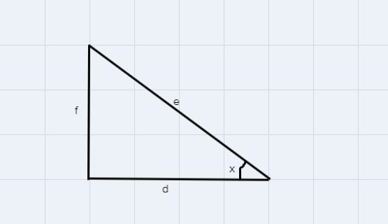 A right triangle has side lengths d, e, and f as shown below. Use these lengths to-example-1