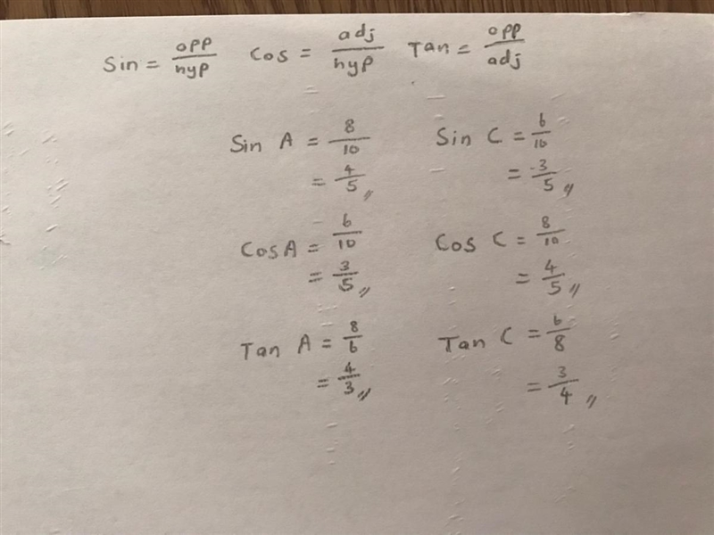 Use the triangles below to find the trigonometric ratios.-example-1