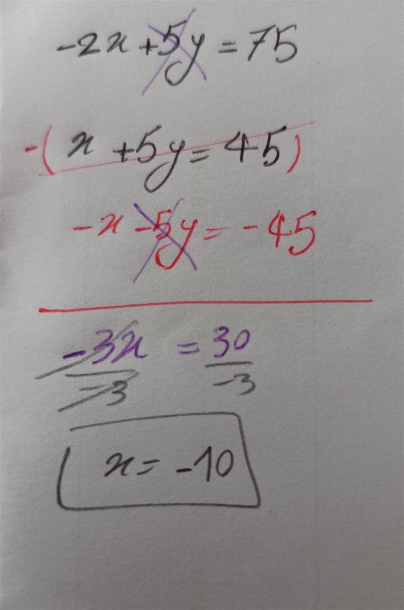 What is the answer to this system of equations pls also include explanation -2x+5y-example-1