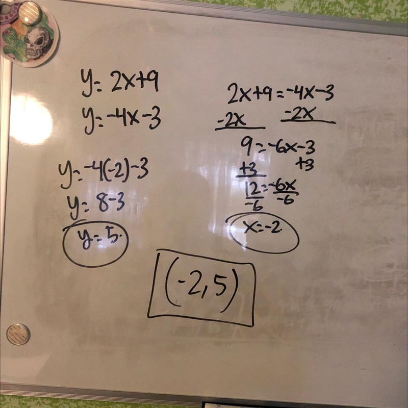 Solve 2x + 9=y y= -4x -3-example-1