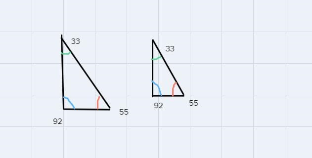 2. Are the triangles similar? Explain. 92° 33⁰ 92° 55°-example-1