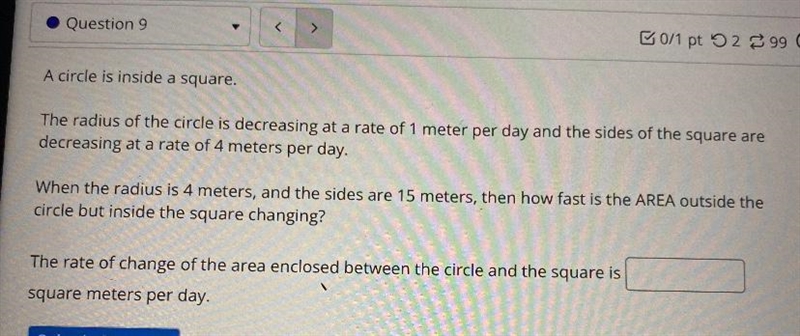 The radius of the circle is decreasing at a rate of 1 meter per day and the sides-example-1