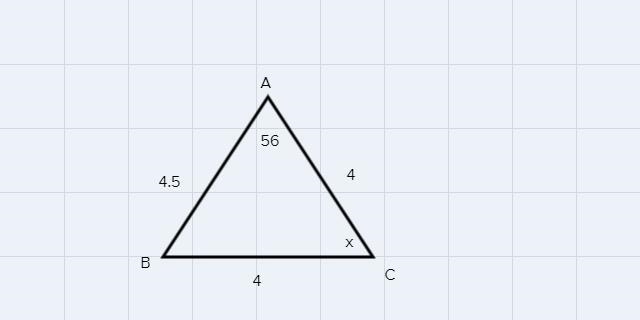 151You mFind the value of x in the triangle shown bel=56°4.544What’s the value of-example-1