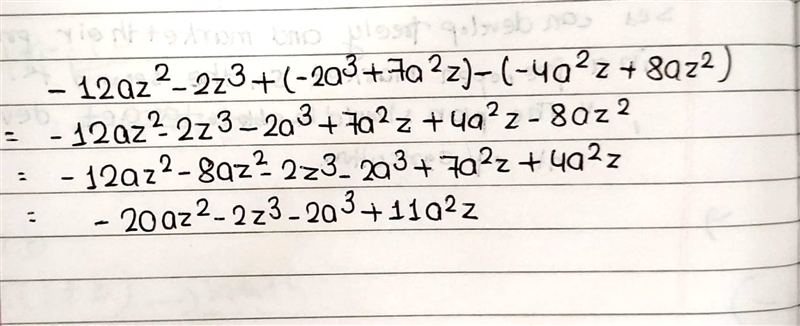 Simplify: (−12az2−2z3)+(−2a3+7a2z)−(−4a2z+8az2)-example-1