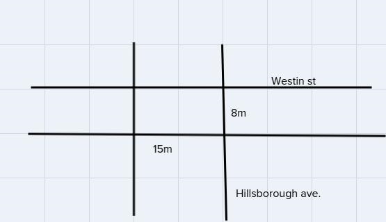 westin street and hillsborough ave intersect. if westin street is 8 meters wide and-example-1