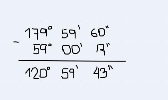 Find the supplementary angle for 59° 00'17 "-example-1