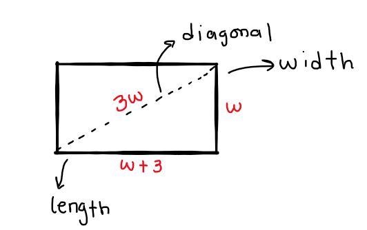 A rectangular piece of plywood has a diagonal that measures three times the width-example-2