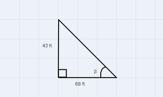 Find the angle of elevation of the sun if a 43- foot flagpole cast a shadow 68 feet-example-1