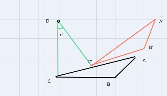 Rotate ∆ABC degrees around center D label the rotated image as ∆ A'B'C:.-example-1