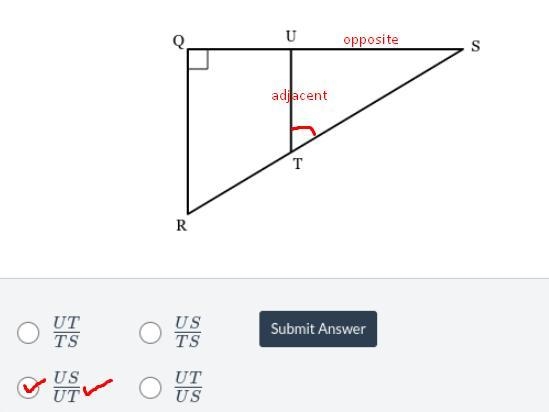 Which of the following ratios is equivalent to Tangent T?-example-1