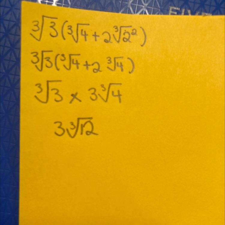 \sqrt[3]{3} (\sqrt[3]{4} +\sqrt[3]{32} )-example-1