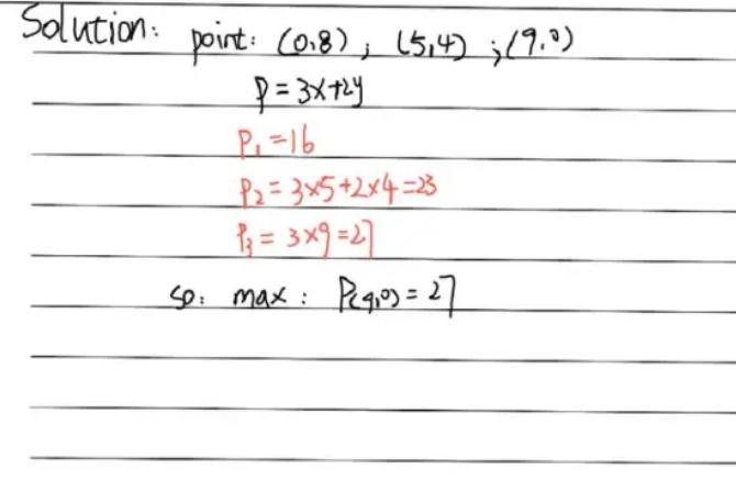 Find the values of x and y that maximize the objective function P = 3x + 2y for the-example-1