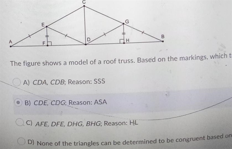 the figure shows a model of a roof truss. based on the markings. which triangle are-example-1