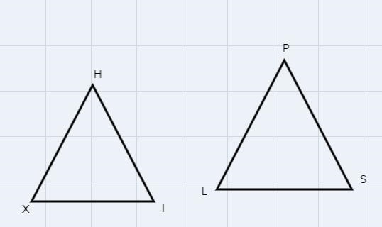 Triangle HXI can be mapped onto troangle PSL by a reflection If m angle H = 157 find-example-1