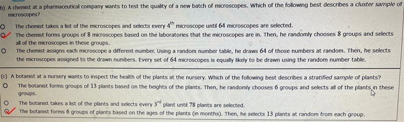 B) best describe a cluster sampleC) best describe a stratified sample-example-1