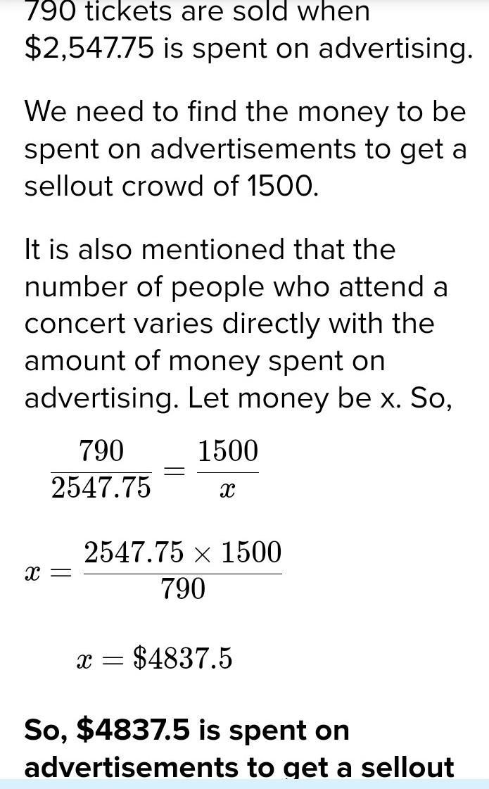 The number of people who attend a concert varies directly with the amount of money-example-1