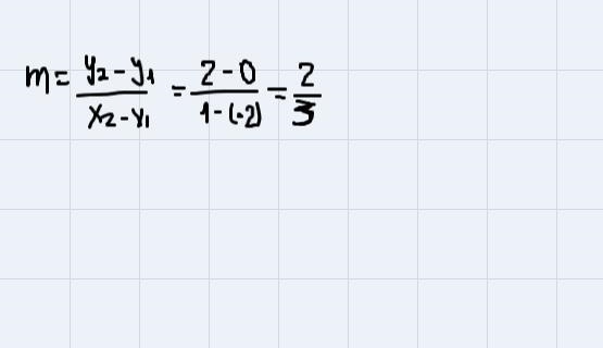 write the equation of the line that passes tnrough the points (-2,0) and (1,2). put-example-1