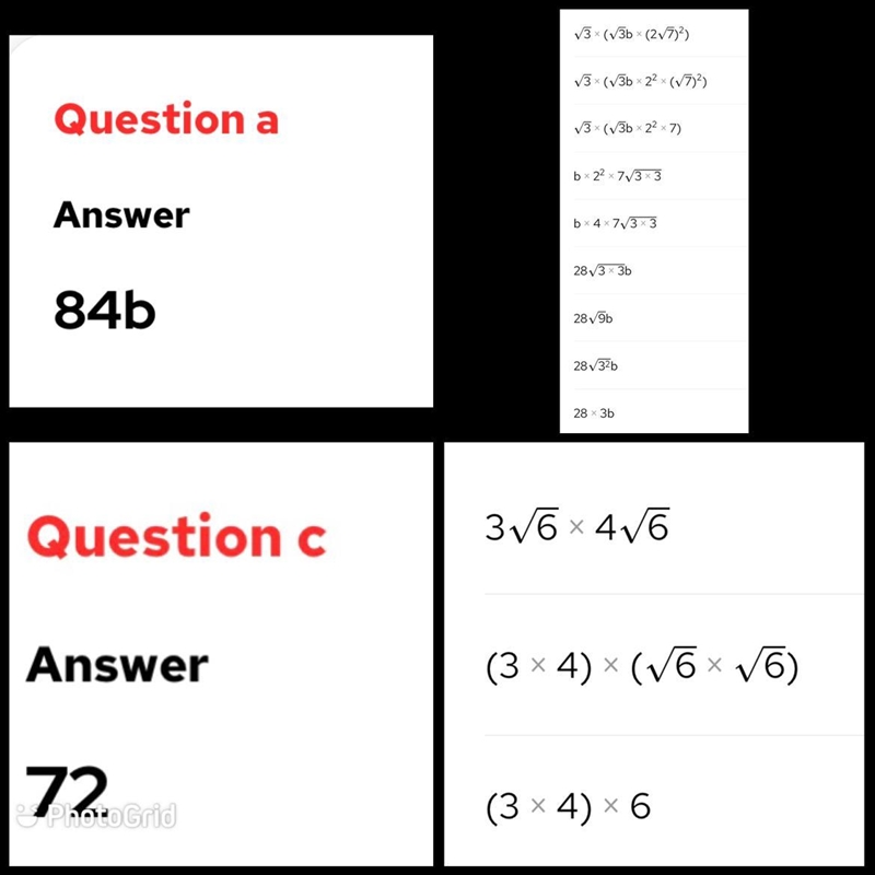 Simplify the following without a calculator ( a) √3 × √3 (b)( 2√7)² (c) 3√6 × 4√6-example-1