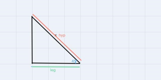 In a 45 45 90° triangle given the leg equals 8 find the hypotenuse of the triangle-example-1