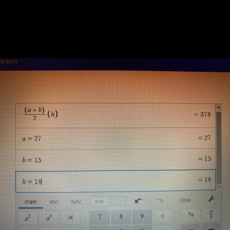 Please help i need it done before tomorrow. thank you. What is the area of the trapezoid-example-1