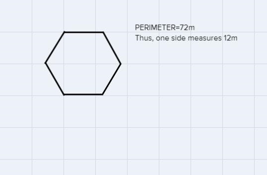 A regular hexagon has perimeter 72m. Find the area-example-1