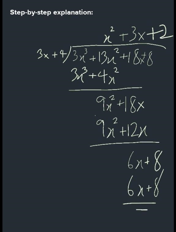 Is 3x + 4 a factor of f(x) = 3x2 + 13x2 + 18x + 8?-example-1