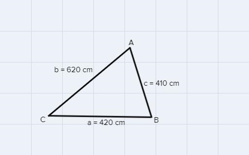 In ∆ABC, a= 420° cm, b=620cm and c=410 cm. find the area of ∆ABC to the nearest square-example-1