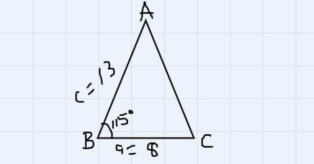 What is the area of ΔABC given m∠B = 115°, a = 8 feet, and c = 13 feet?-example-1