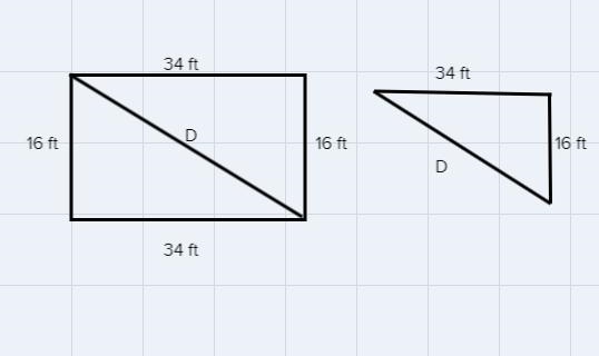 A rectangular swimming pool is 16 ft wide and 34 ft long. Determine how far it is-example-1