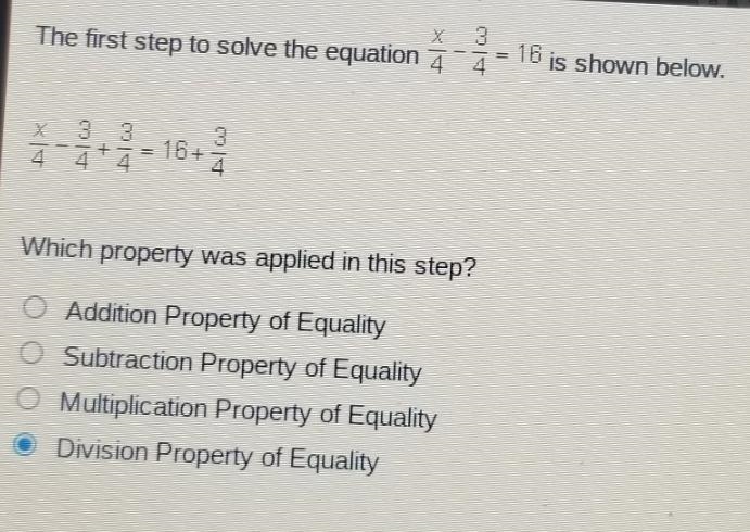 The first step to solve the equation 4 3 4 16 is shown below. X G 3 164 3 4 4 4 4 Which-example-1