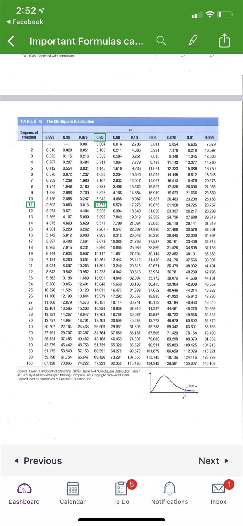 Using Table G, find values for χ2left and χ2right, for a 95% confidence interval (α=.05) when-example-2