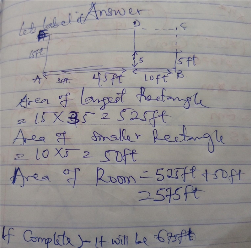 Sam plans to replace the carpet in the room shown below. what is the area of the room-example-1