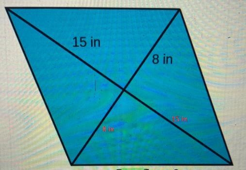 Find the area of the rhombus.15 in8 inA = [ ? ] in=-example-1