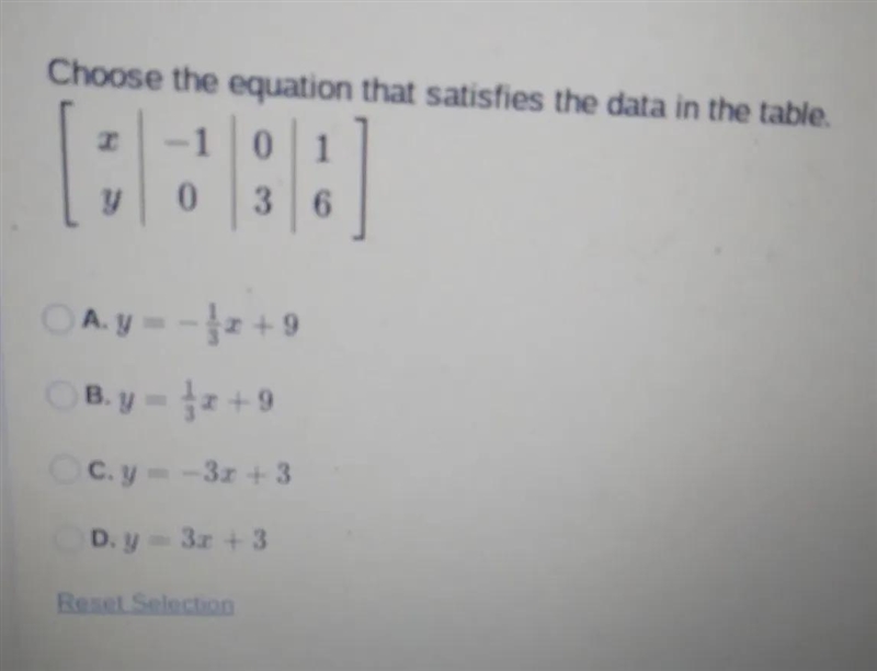 Choose the equation that satisfies the data in the table. in pic-example-1