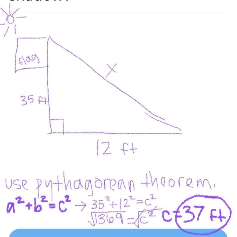 A flag pole is 35 feet high. The sun shines a shadow of the flag pole to the ground-example-1