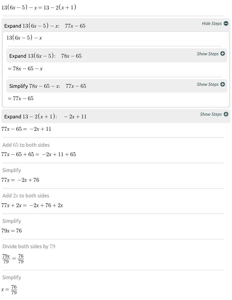 13 (6x – 5) – x = 13 – 2(x + 1) find x-example-1