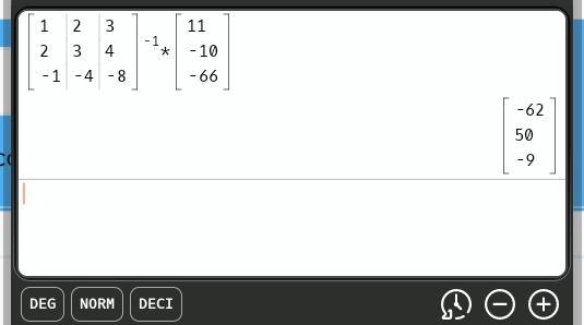 Use the inverse of the coefficient matrix to solve the system of equations. x+2y+3z-example-2