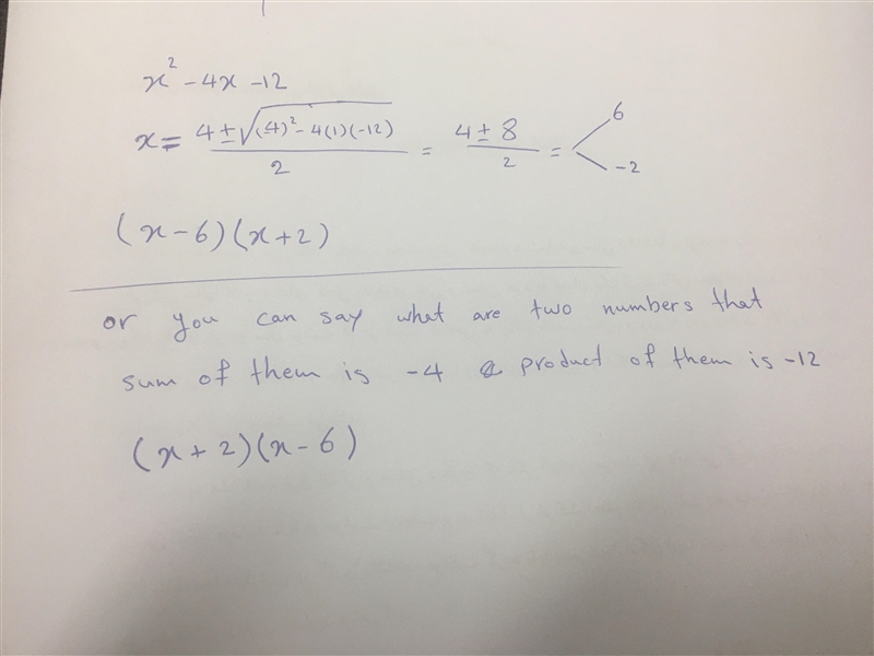 Identify the factors of x² - 4x - 12. (x+4)(x-3) (x-4)(x+3) (x-2)(x + 6) (x + 2)(x-example-1