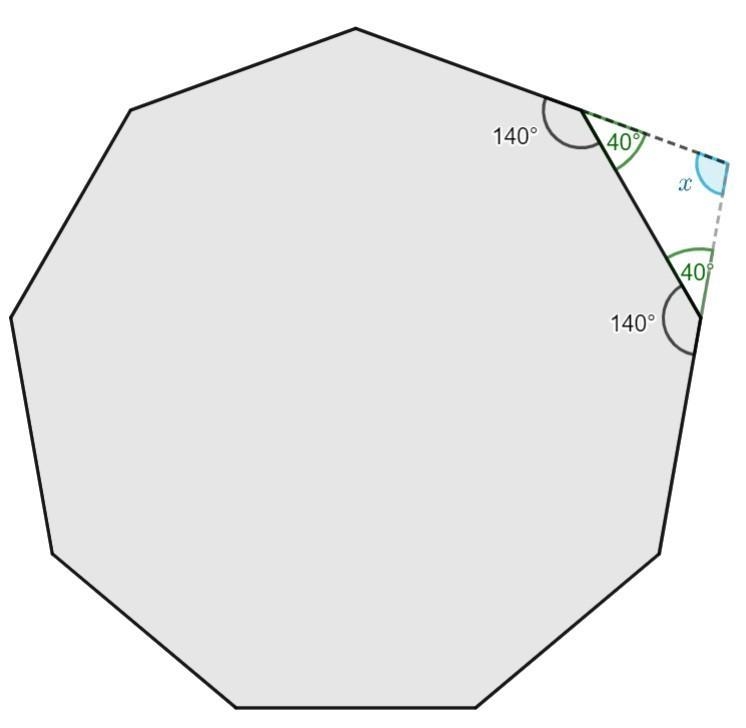 The sides of a regular 9-sided polygon have been extended to make a star, as shown-example-1