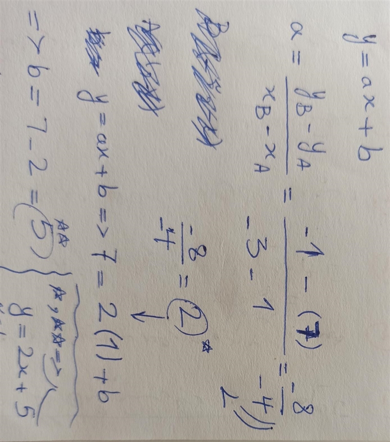 Find the equation of the line that passes through points a and B. A(1 ,7) B(-3,-1)-example-1