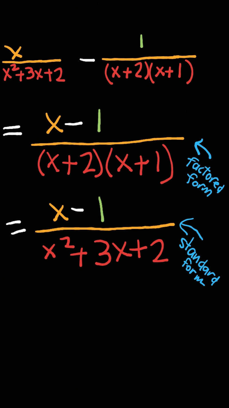 What is the difference? StartFraction x Over x squared + 3 x + 2 EndFraction minus-example-1