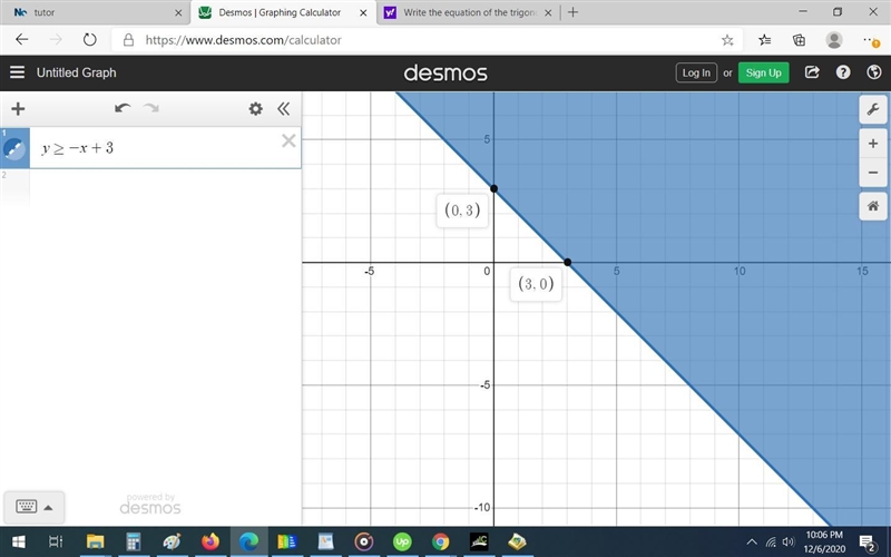 1. Identify the solution set of y = -x + 3 on the coordinate grid below. YA 6 5 4 3 2- 1 1 2 3 4 5 6 X-example-1