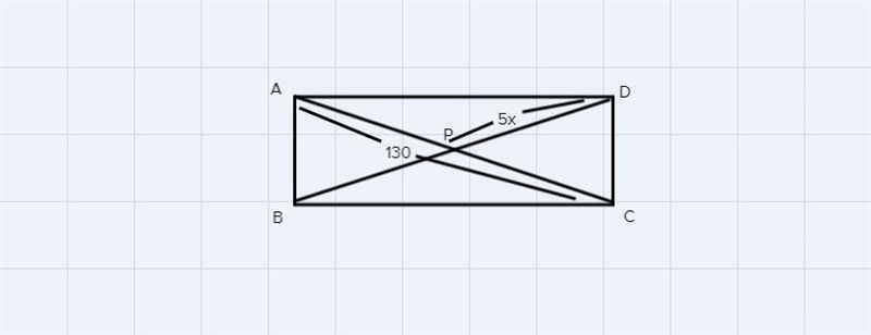 In Rectangle ABCD, diagonals AC and BD intersect at point P. If PD= 5x and AC = 130, solve-example-1