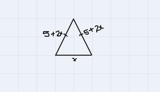 The length of each leg of an isosceles triangle is 5 centimeters more than twice the-example-1