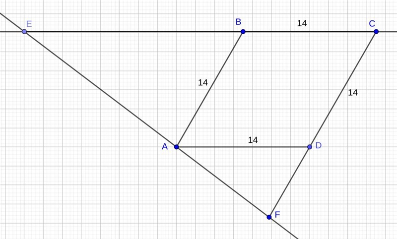 Consider the rhombus ABCD with the side length AB of 14 cm and the measure of the-example-1