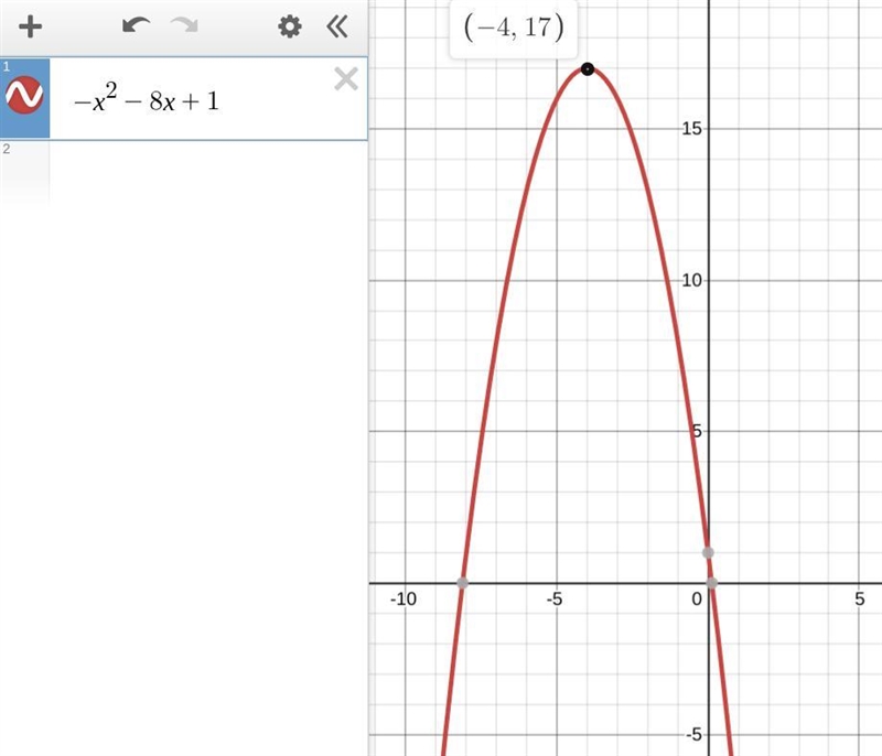 The quadratic function: y=-x^2-8x+1 has an axis of symmetry of x=-4. Which of the-example-1