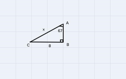 Solve the right triangle by finding the missing side. Solve for x round to the nearest-example-1