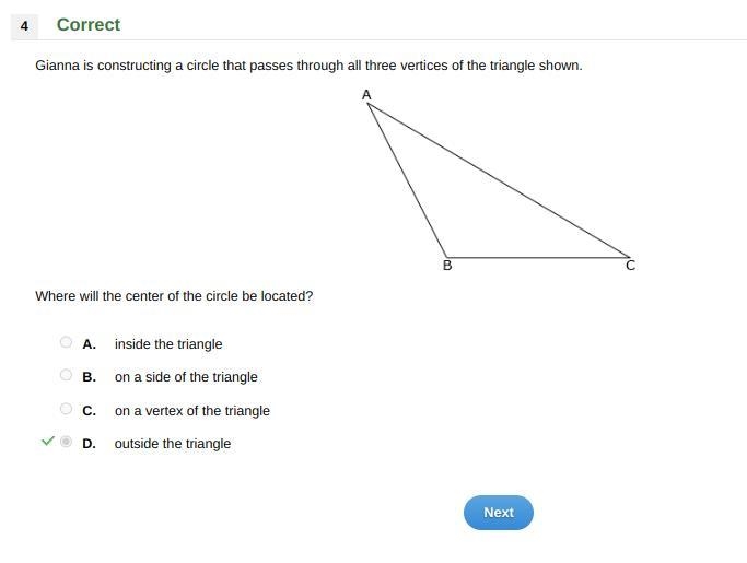 Gianna is constructing a circle that passes through all three vertices of the triangle-example-1