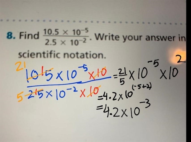 10.5 x 10^-5 ——————— 2.5 x 10^-2 In scientific notation Please help me I need this-example-1